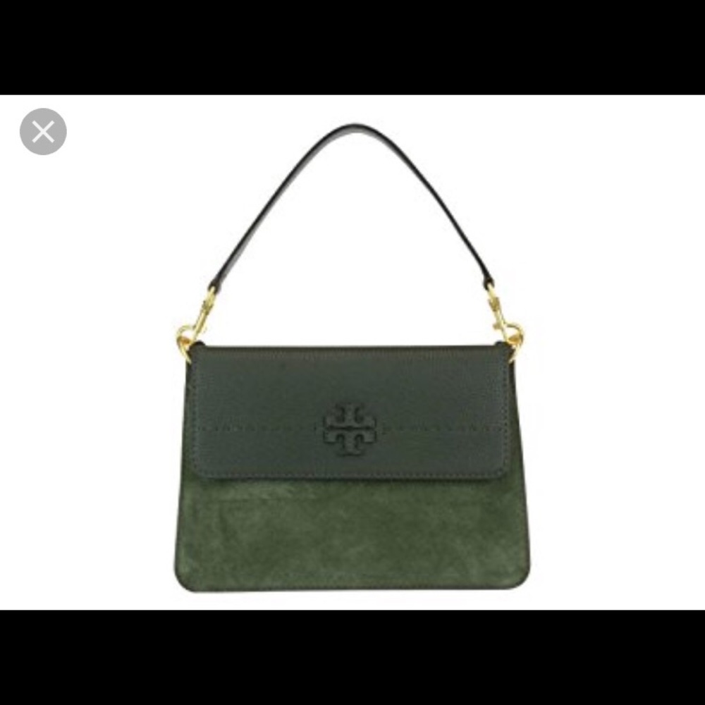 Dark green mixed suede leather Tory Burch satchel